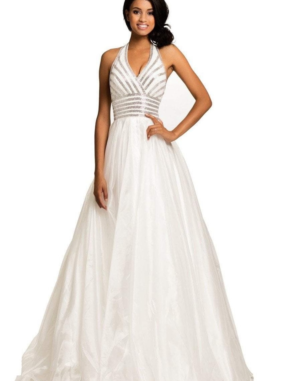 White Johnathan Kayne Halter Neck Ballgown
